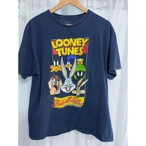 Looney Tunes Characters Graphic T Shirt Mens XL Blue That's All Folks